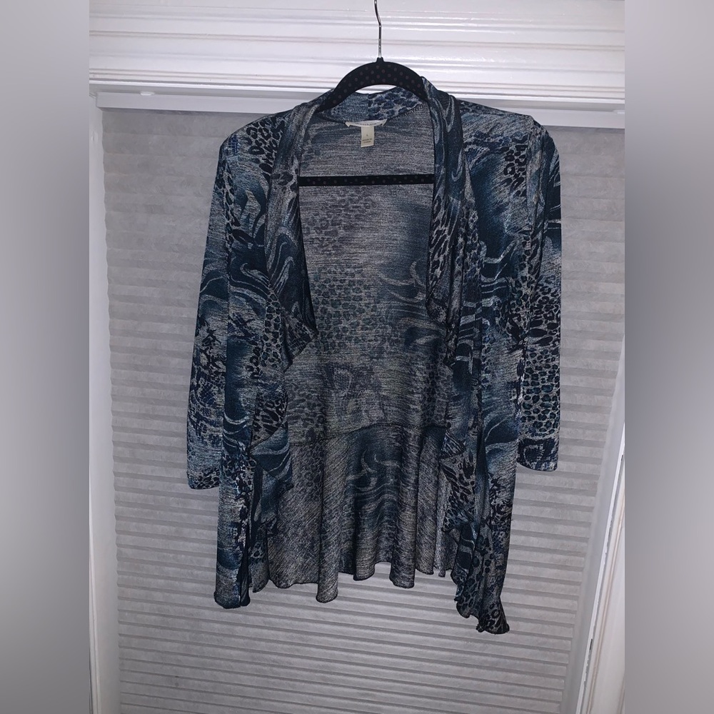 Dressbarn Blue Patterned Cardigan - Size L